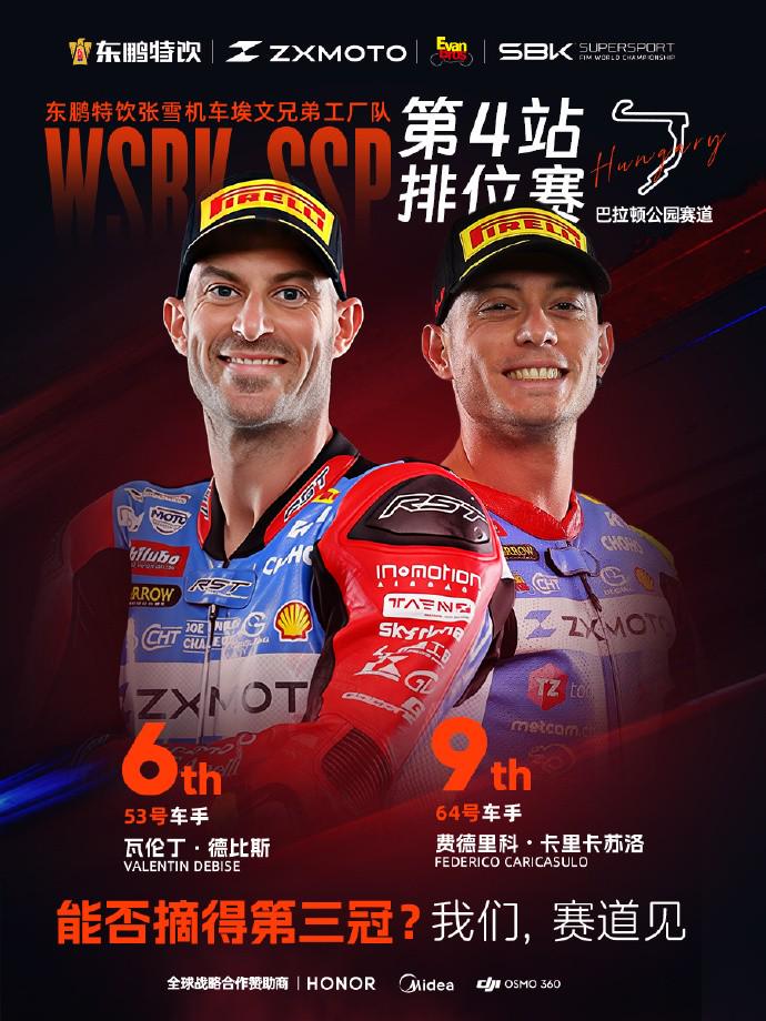 WSBK匈牙利站排位賽：張雪機(jī)車兩位車手分列第6、9位